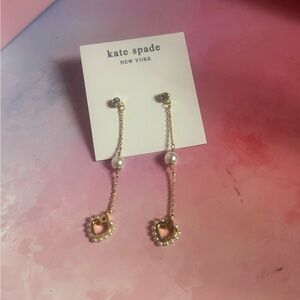 kate spade gold heart drop earrings with pearl accents